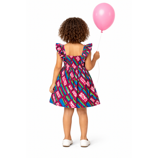 Robe enfant rose en tissu wax