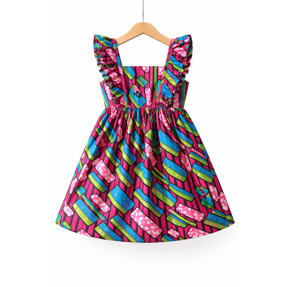 Robe enfant rose en tissu wax