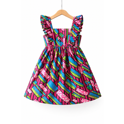 Robe enfant rose en tissu wax