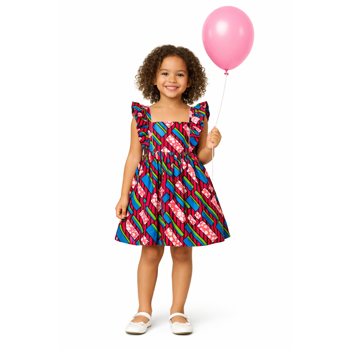 Robe enfant rose en tissu wax