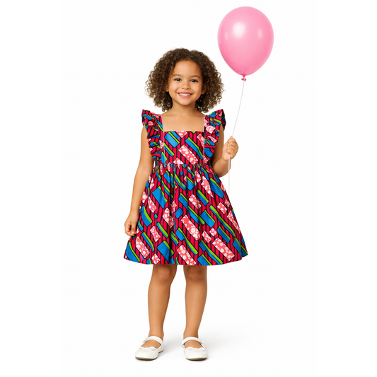 Robe enfant rose en tissu wax