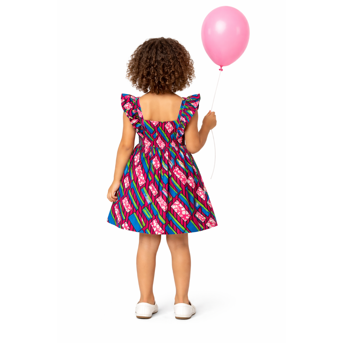 Robe enfant rose en tissu wax