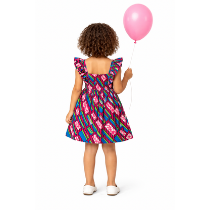 Robe enfant rose en tissu wax